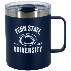 navy stainless steel travel mug with Penn State University, Athletic Logo, and We Are